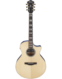Ibanez AE390 NTA AE Solid Top Orchestra Acoustic Guitar w/ Pickup Natural/Aqua Blue High Gloss