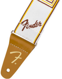 Fender Weighless 2" Monogrammed Strap, White/Brown/Yellow