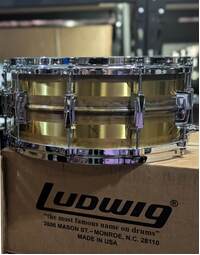 Ludwig LB464RS Raw Striped Brass Phonic 14 x 6.5" Snare Drum - Imperial Lugs