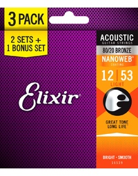 Elixir Acoustic Nanoweb 80/20 Light 3 Pack 12-53 - 16539