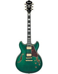 Ibanez AS93FM TMG Artcore Expressionist Thinline Hollow Body Flame Electric Guitar Transparent Moss Green