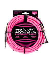 Ernie Ball 10' Braided Straight/Angle Instrument Cable - Neon Pink