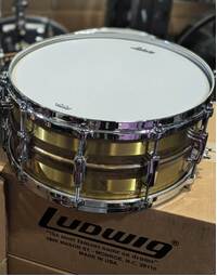 Ludwig LB464RS Raw Striped Brass Phonic 14 x 6.5" Snare Drum - Imperial Lugs