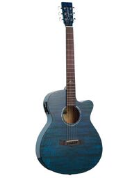 Tanglewood TA4-CEBL Azure Quilted Ash SuperFolk Acoustic w/ Pickup Serenity Blue Gloss