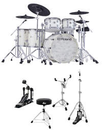 Roland VAD-716PWSDW V-Drums Acoustic Design Drum Kit Pearl White w/ DW 3000 Series Hardware